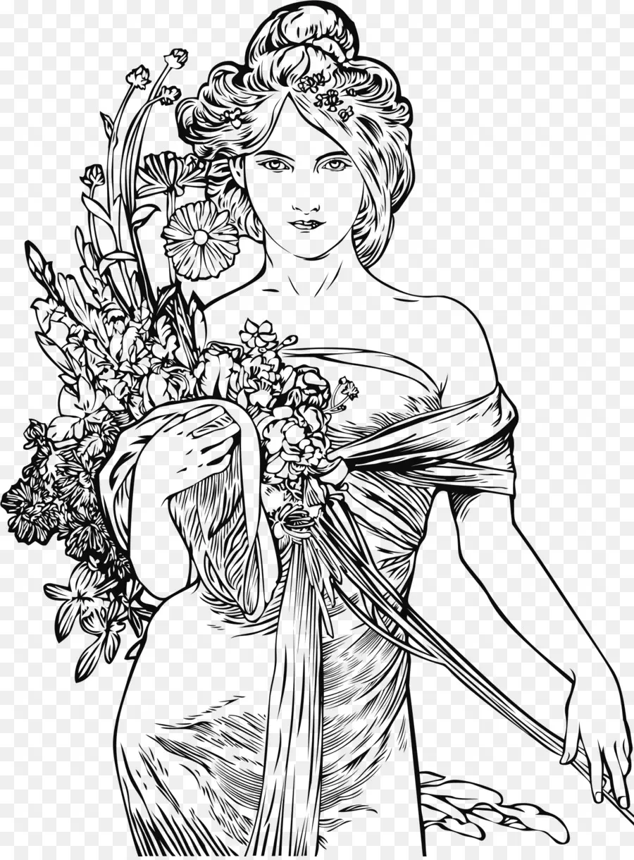 Femme Aux Fleurs，Floral PNG