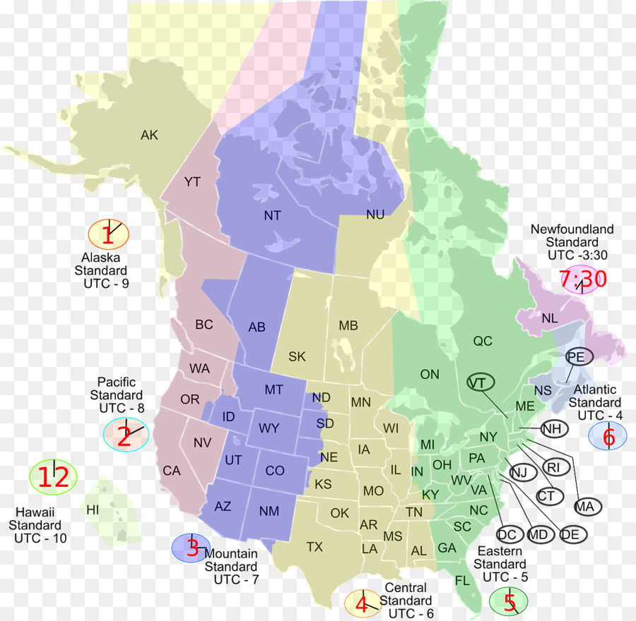 Carte Des Fuseaux Horaires，Canada PNG