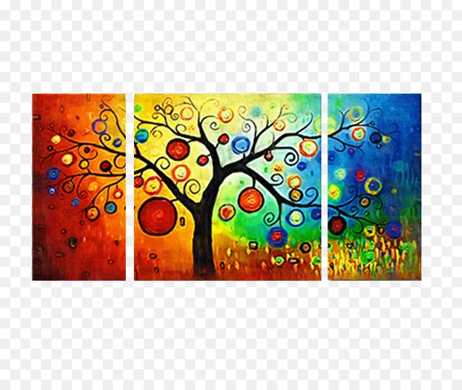 Peinture D'arbre Coloré，Toile PNG