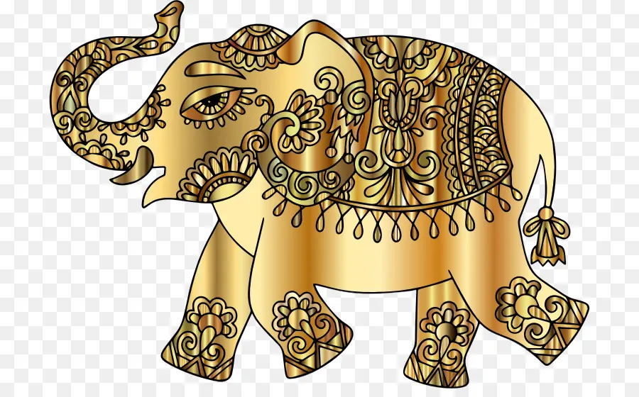 Éléphant Décoratif，Or PNG