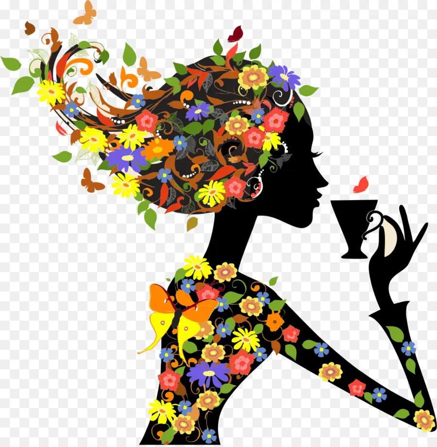 Silhouette De Femme，Fleurs PNG