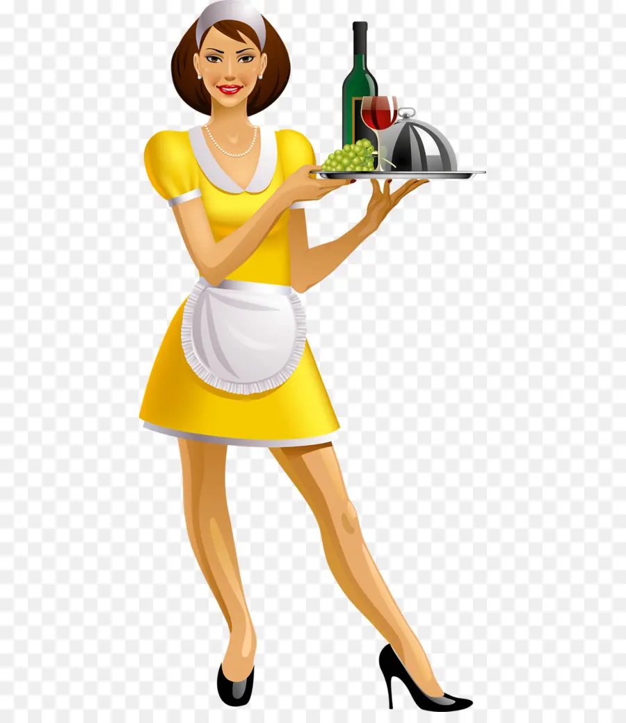 Serveuse En Robe Jaune，Portion PNG