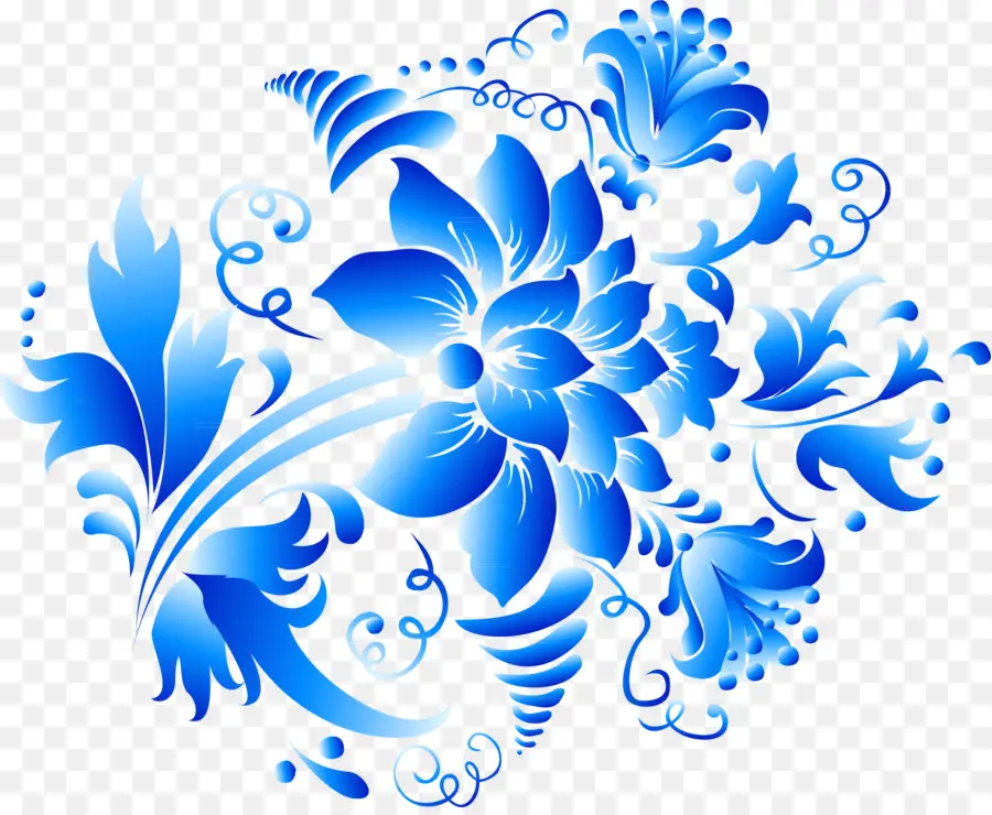 Motif Floral Bleu，Modèle PNG