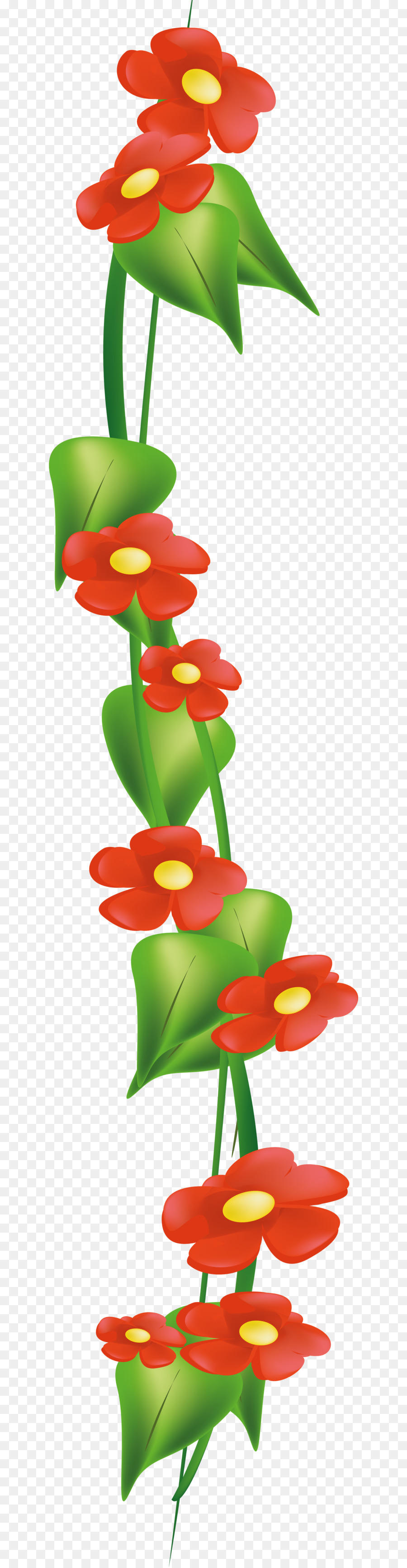 Fleurs Rouges，Feuilles Vertes PNG