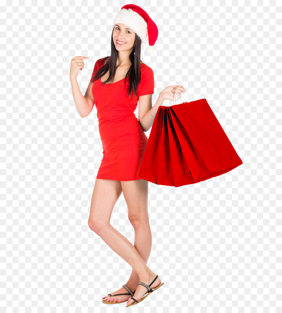 Femme Au Chapeau De Père Noël，Achats PNG