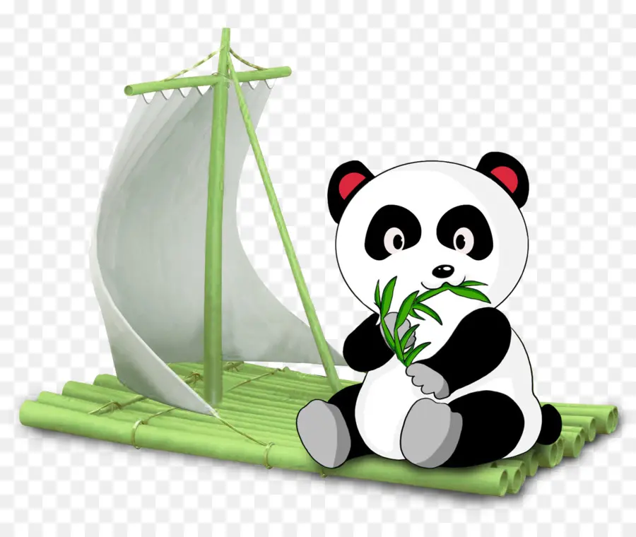 Panda Sur Un Radeau，Bambou PNG