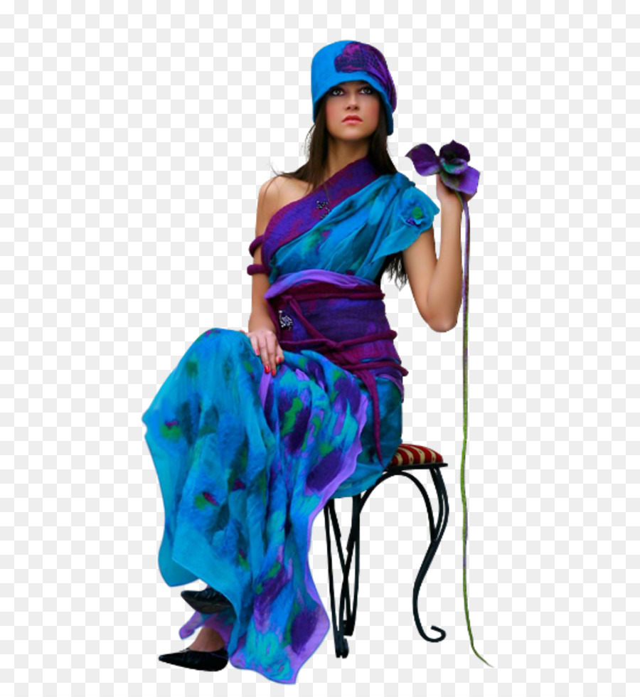 Femme En Robe Bleue，Chapeau PNG