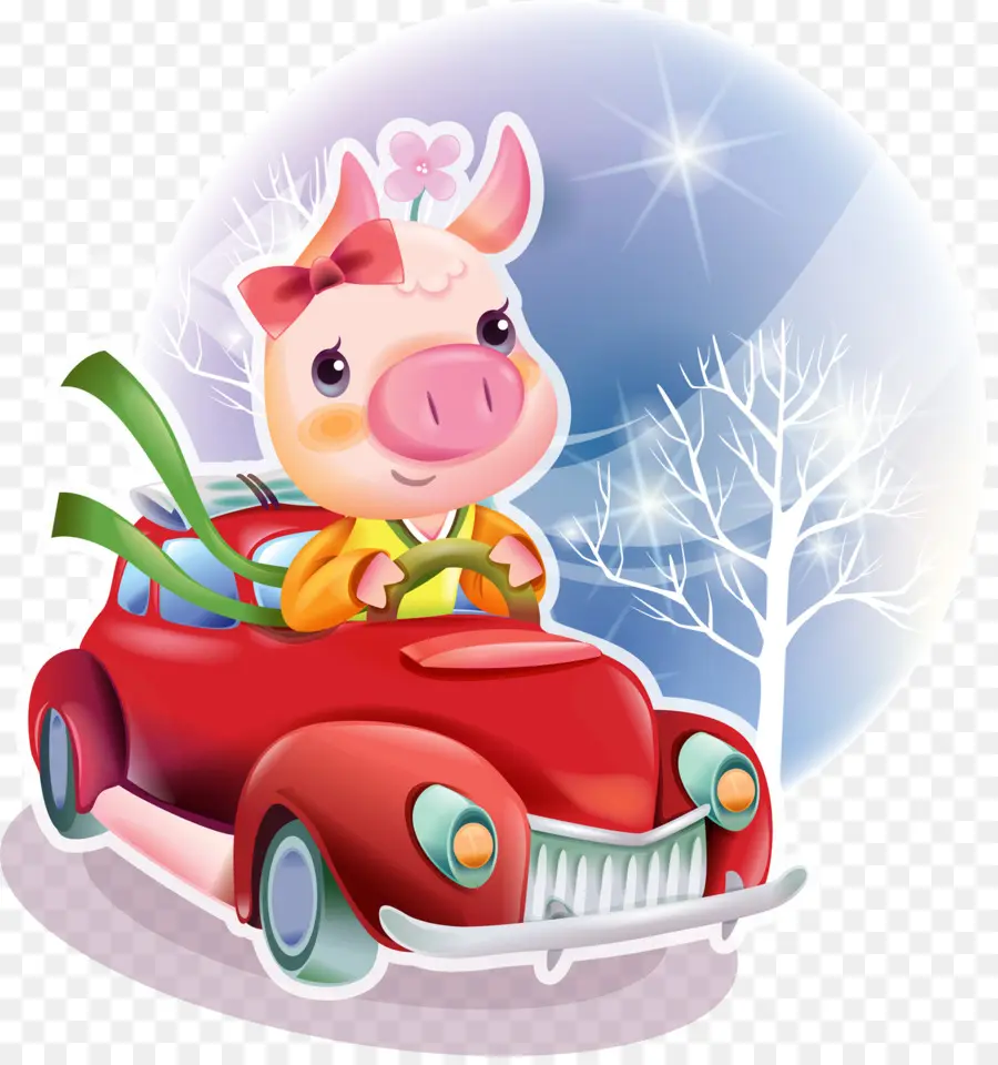 Cochon Conduisant Une Voiture，Animal PNG