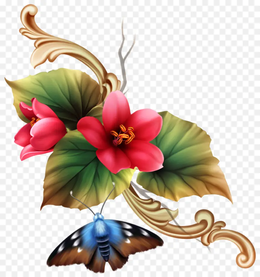 Fleur，Papillon PNG