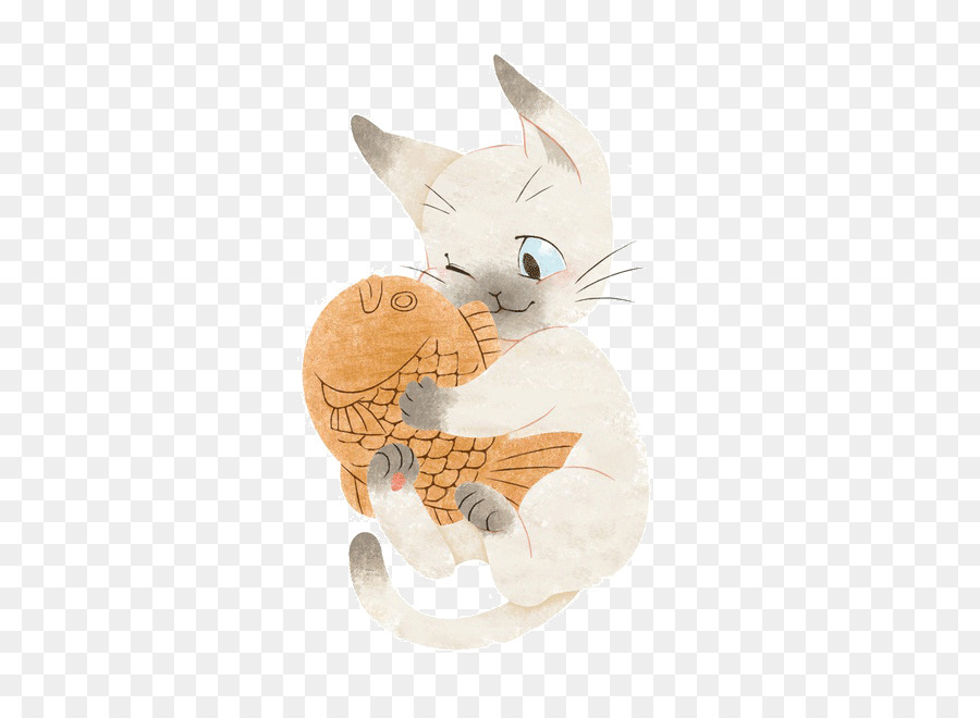 Chat Mignon Avec Du Poisson，Dessin PNG