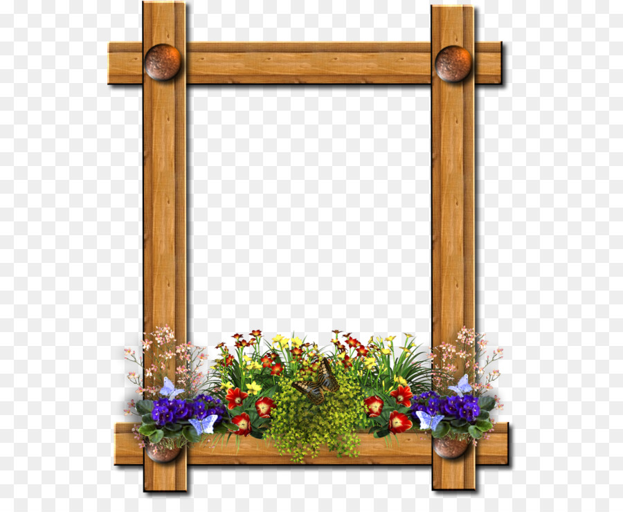 Cadre En Bois，Fleurs PNG