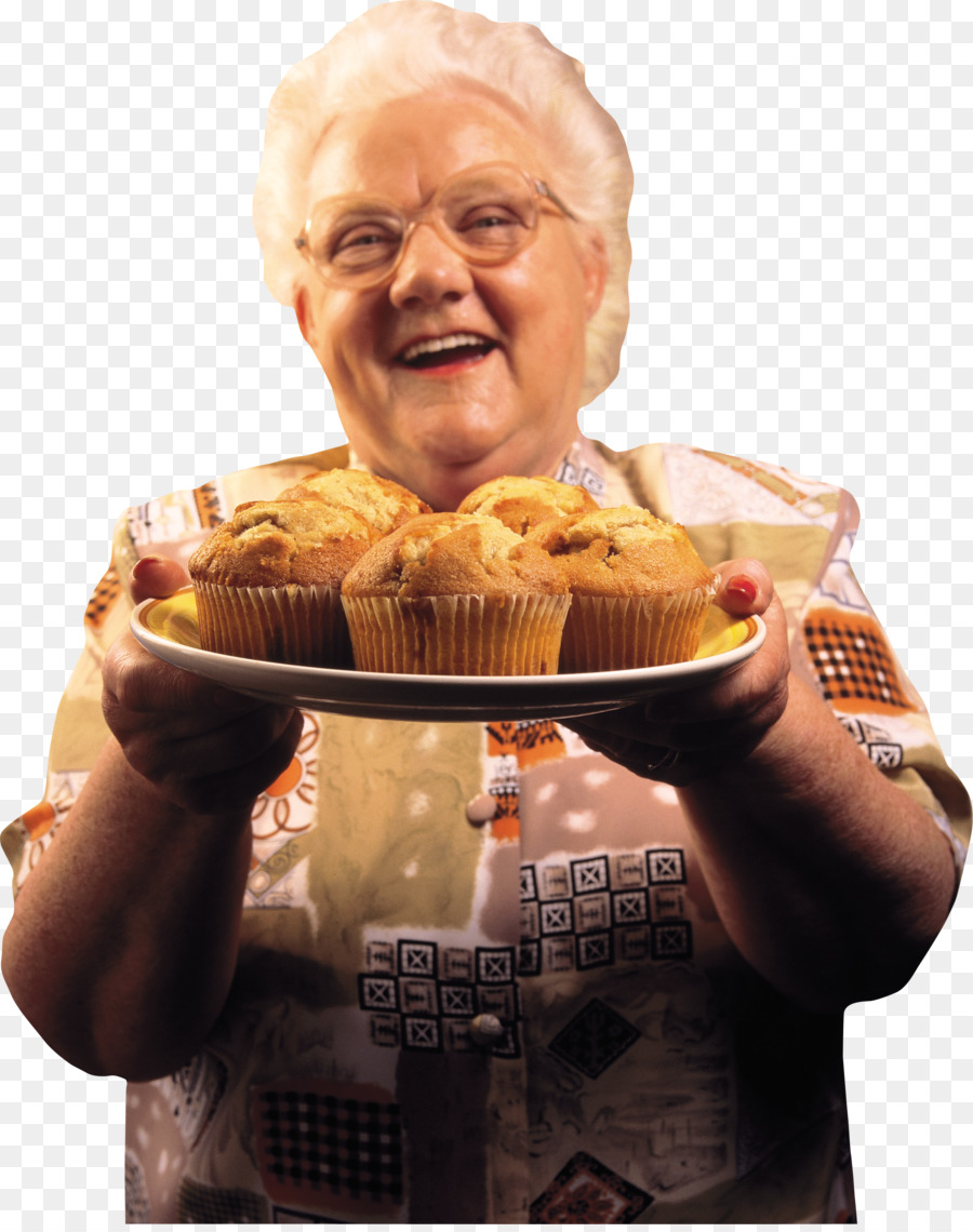 Femme âgée Avec Des Muffins，Pâtisserie PNG