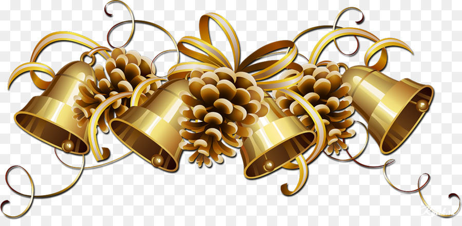 Cloches D'or Et Pommes De Pin，Cloches PNG