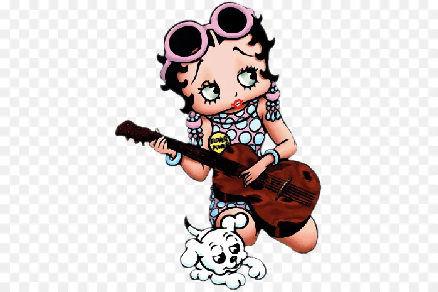 Fille De Dessin Animé Avec Guitare，Chien PNG