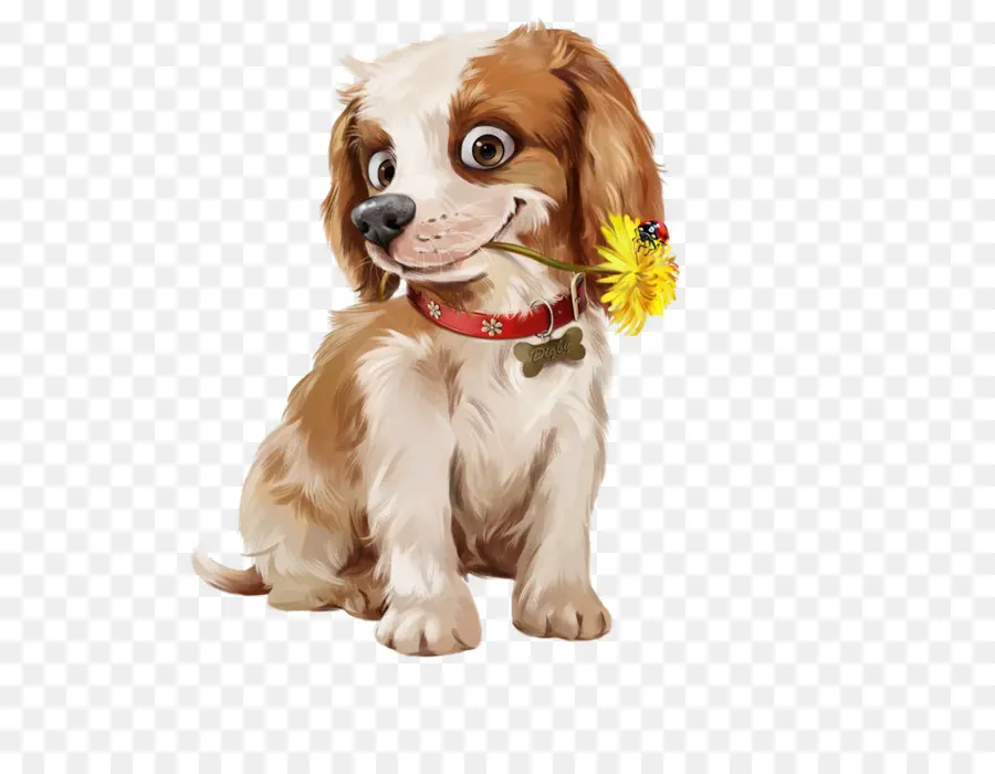 Chien De Dessin Animé Avec Fleur，Chien PNG