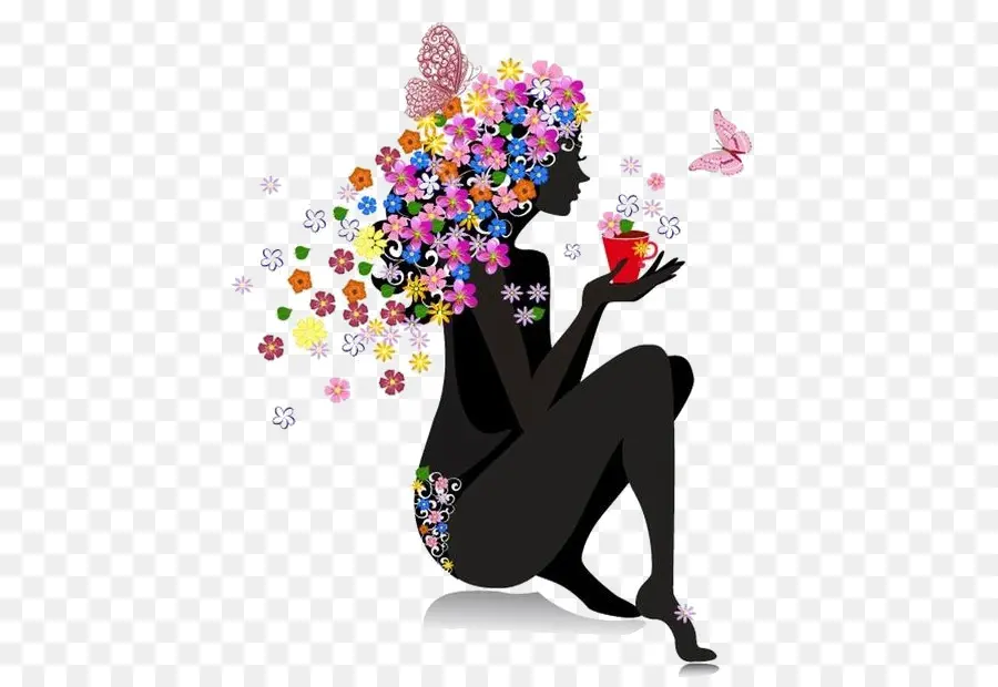 Femme Silhouette，Fleurs PNG