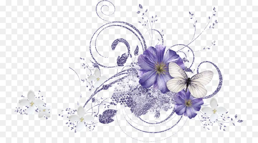 Fleurs Violettes，Papillon PNG