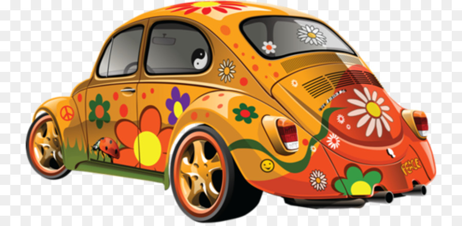 Voiture Hippie，Fleur PNG