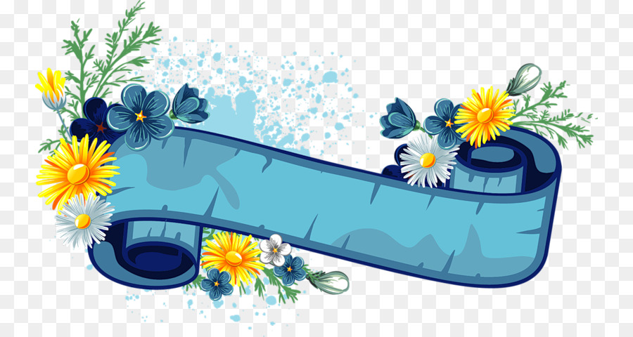 Ruban Bleu Avec Des Fleurs，Fleurs PNG