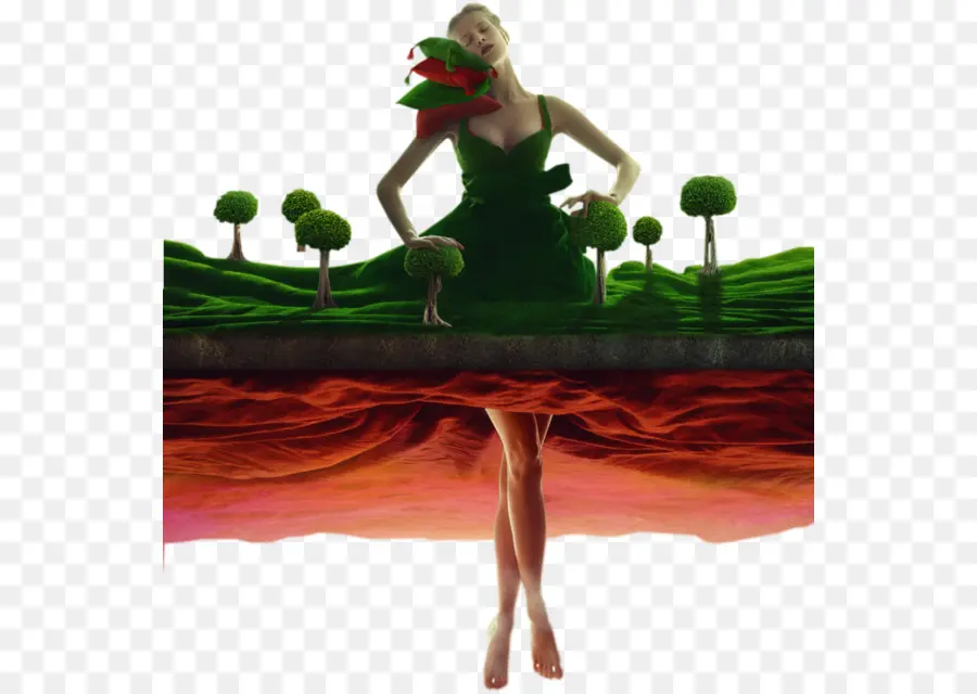 Femme En Robe Verte，Arbres PNG