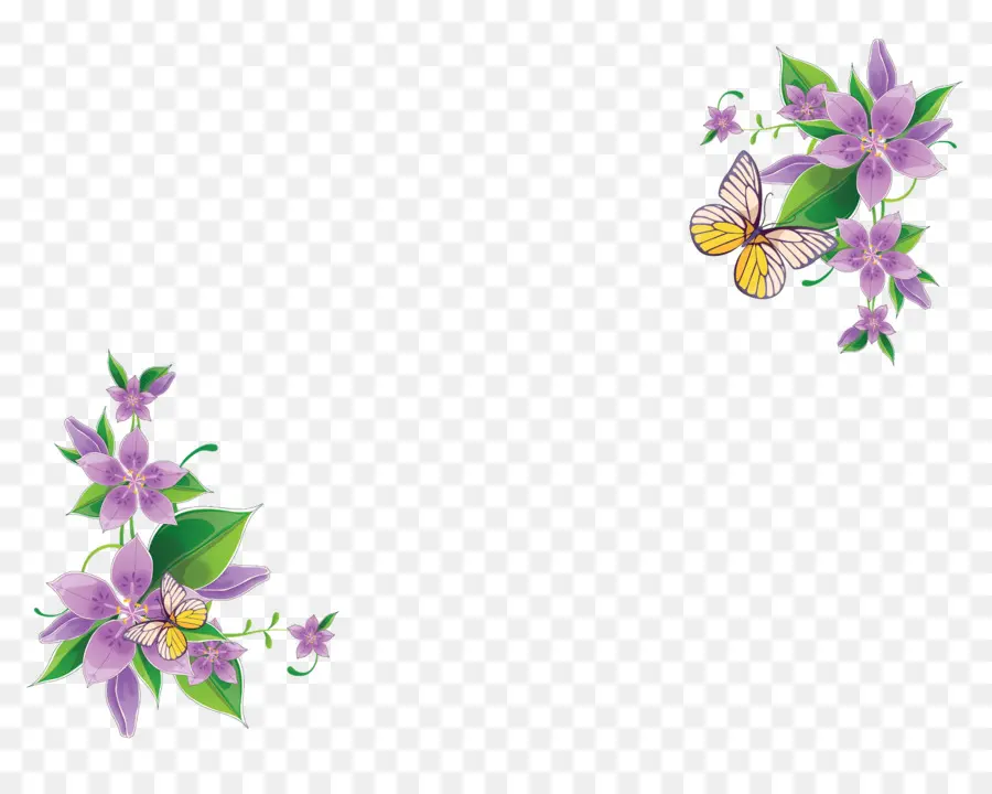 Fleurs Violettes，Papillon PNG