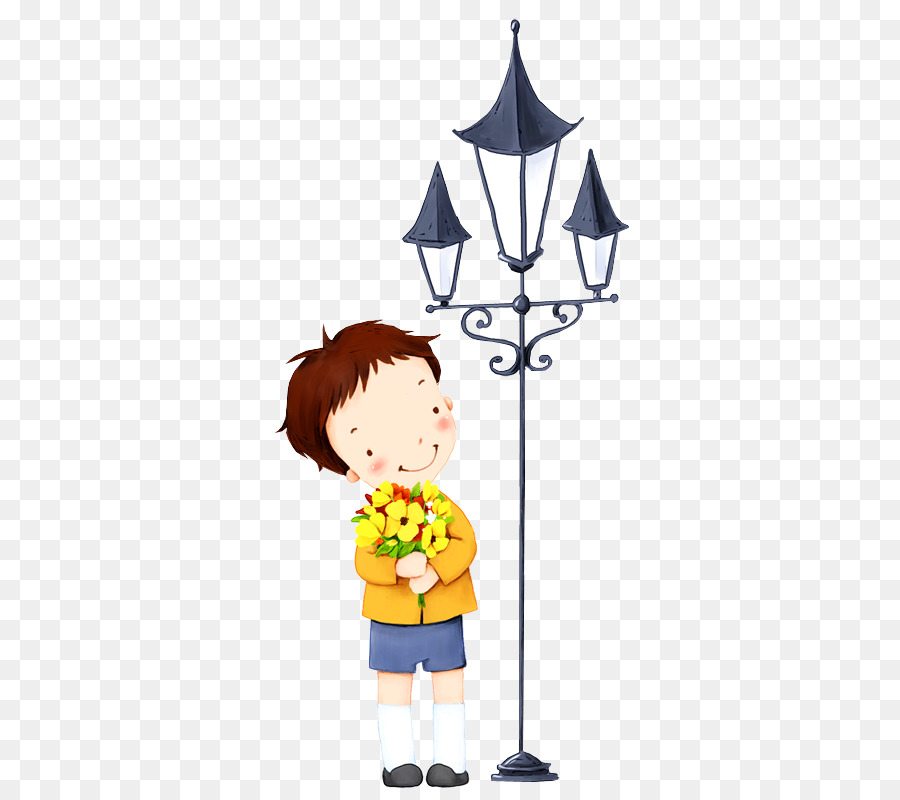 Garçon Avec Des Fleurs，Lampadaire PNG