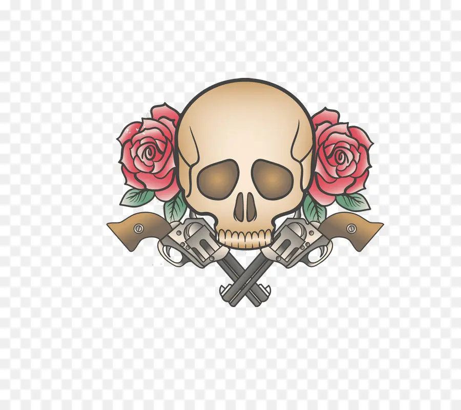 Crâne Avec Des Fusils Et Des Roses，Crâne PNG