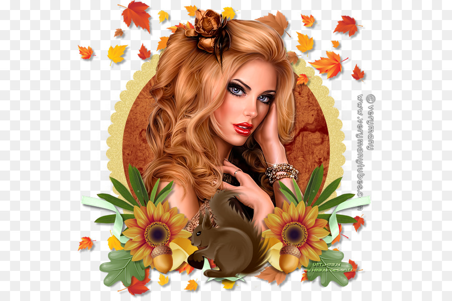 Femme Blonde，Fleurs PNG