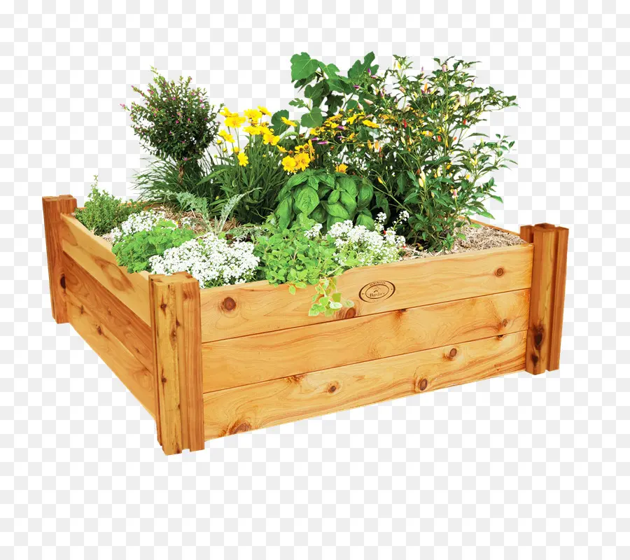 Jardinière En Bois，Fleurs PNG