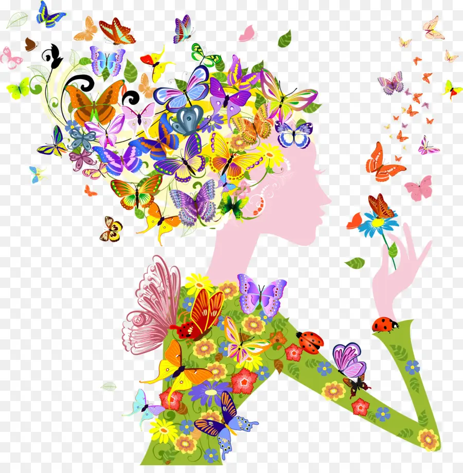 Papillons，Fleurs PNG