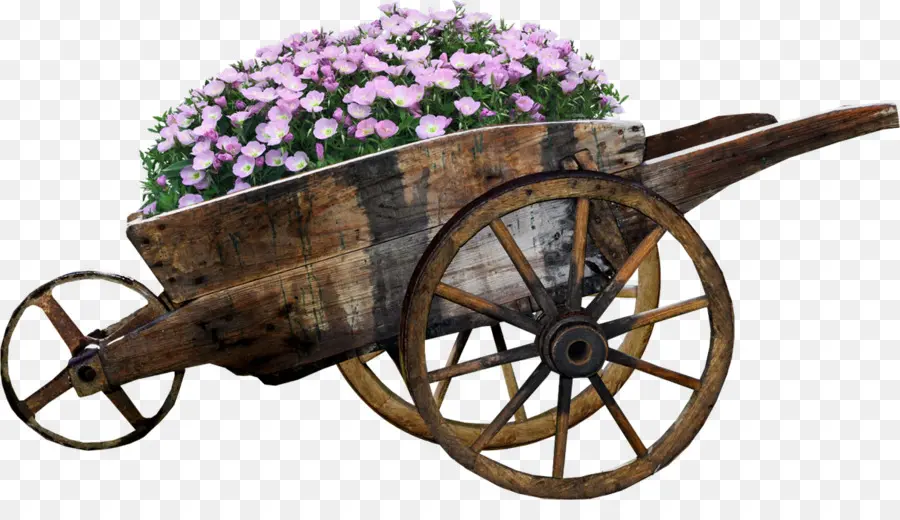 Chariot En Bois Avec Fleurs，Jardin PNG