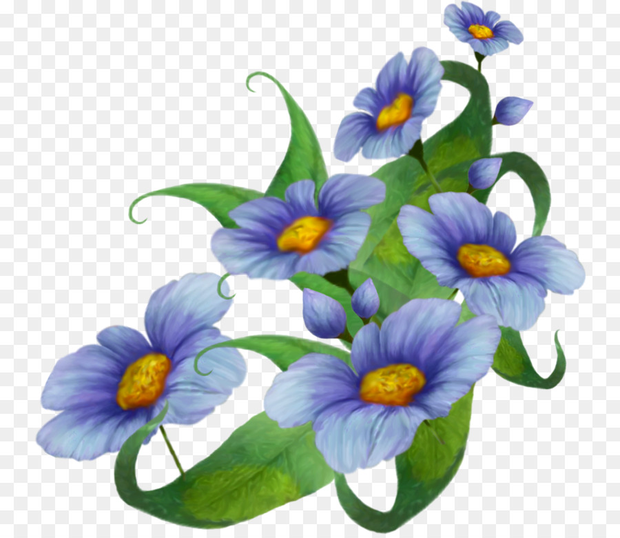 Fleurs Bleues，Feuilles Vertes PNG