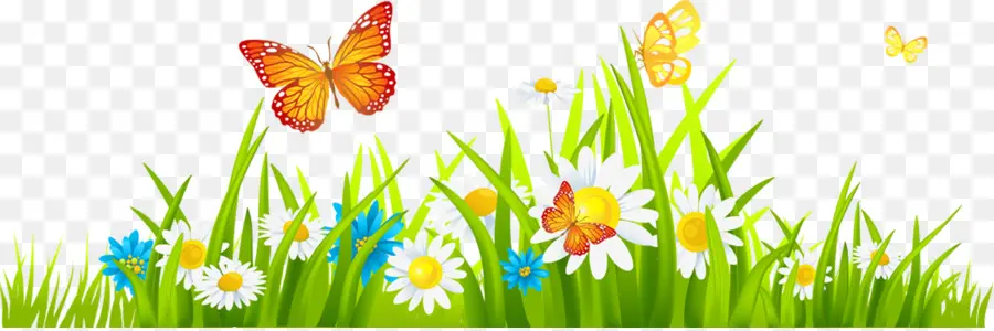 Papillons Et Fleurs，Herbe PNG