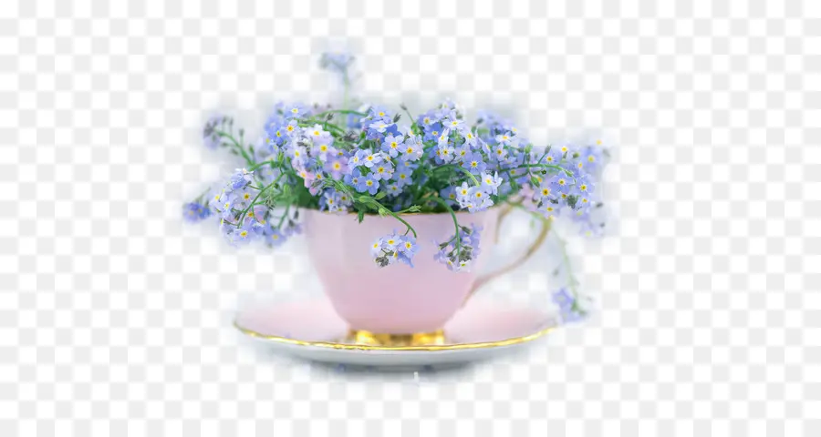 Fleurs Bleues Dans Une Tasse De Thé Rose，Tasse à Thé PNG