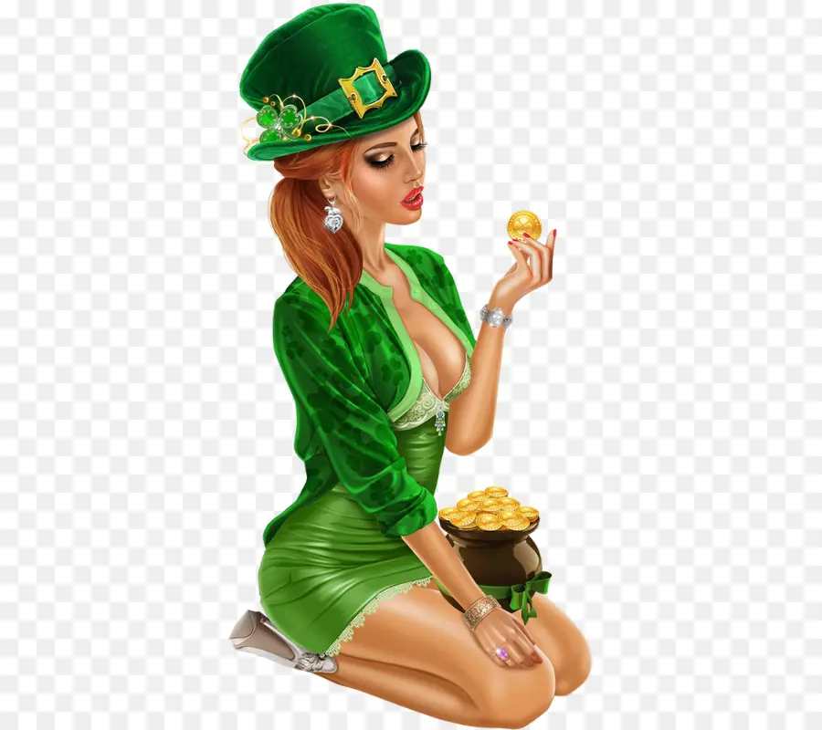 Lutin Femelle Avec Des Pièces D'or，Fête De La Saint Patrick PNG