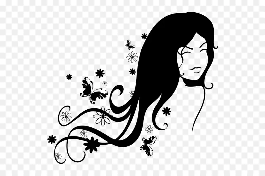 Femme Aux Cheveux Longs，Papillons PNG