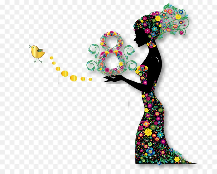 Silhouette De Femme，Fleurs PNG