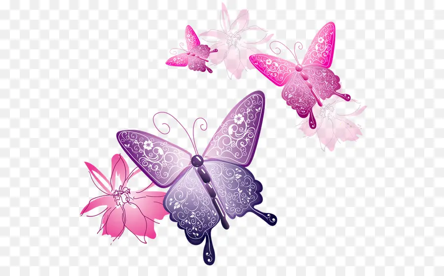 Papillons Roses Et Violets，Insecte PNG