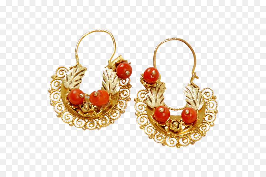 Boucles D'oreilles En Or，Perles Rouges PNG