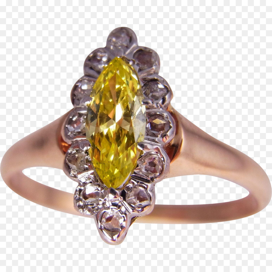 Bague Diamant Jaune，Bande D'or PNG