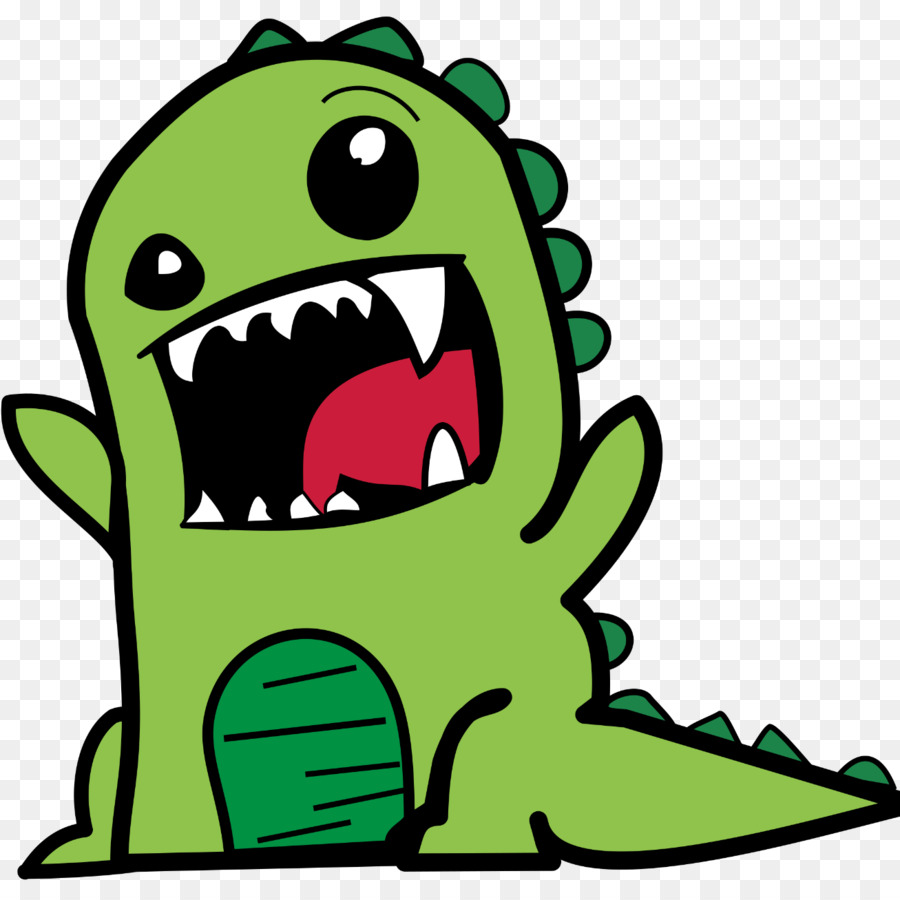 Monstre De Dessin Animé Vert，Mignon PNG