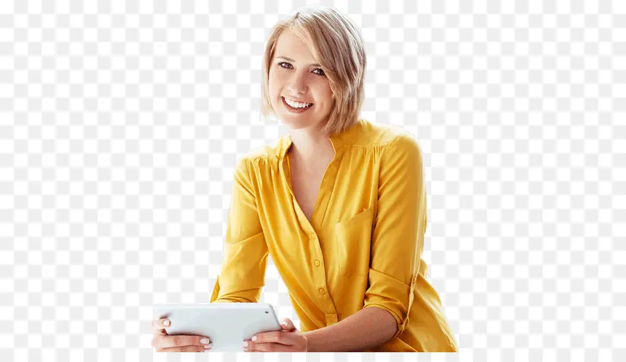 Femme En Chemise Jaune，Souriant PNG