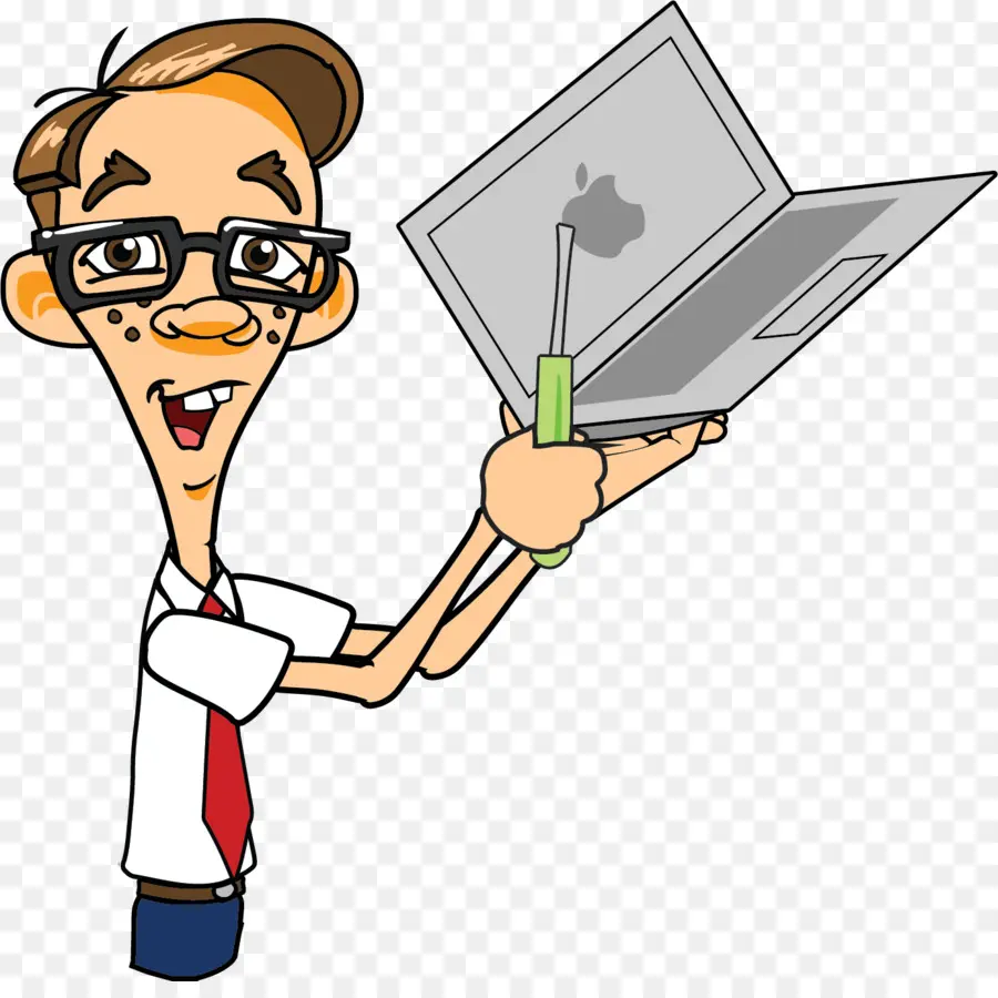 Homme De Dessin Animé Avec Ordinateur Portable，Lunettes PNG