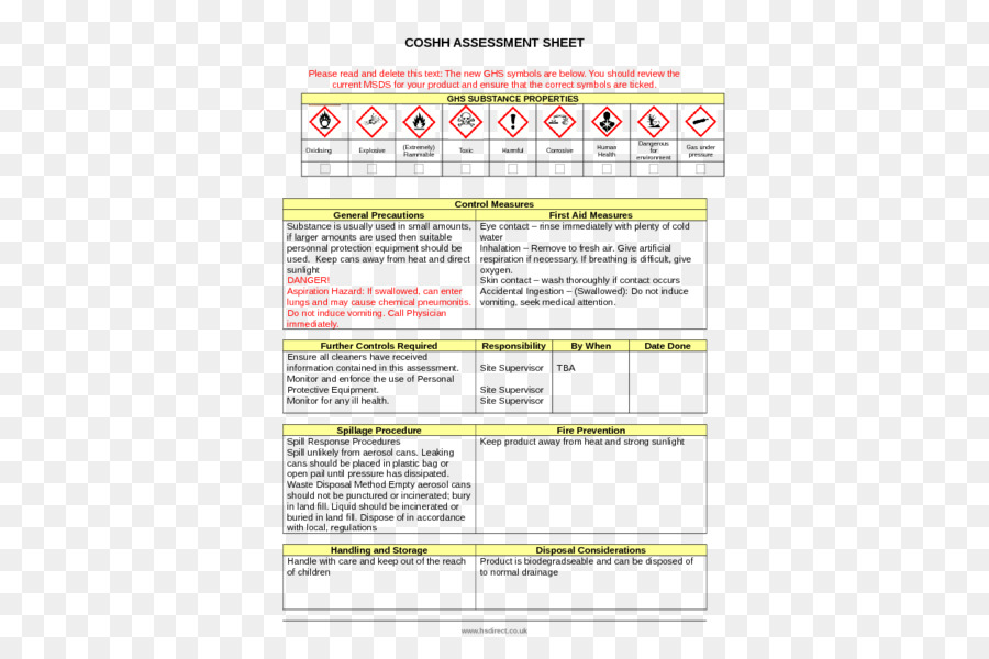 Fiche D'évaluation Coshh，Sécurité PNG