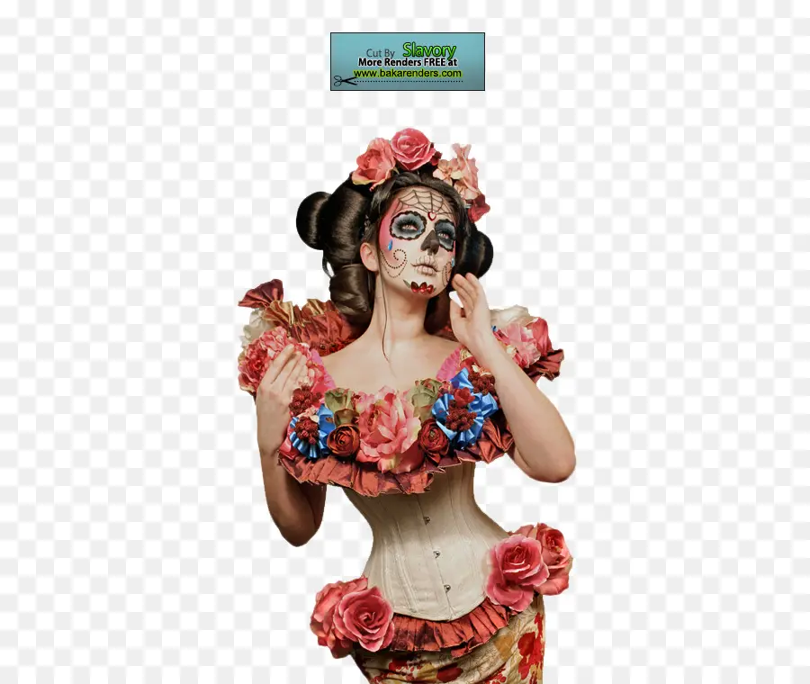 Femme Avec De La Peinture Pour Le Visage，Fleurs PNG