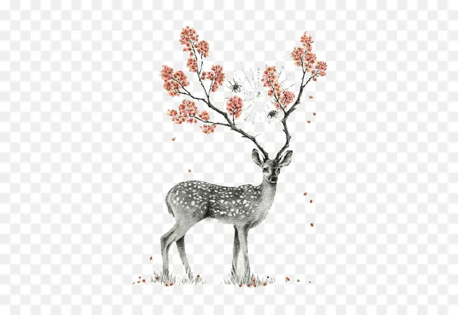 Cerf Avec Bois De Fleurs，Nature PNG