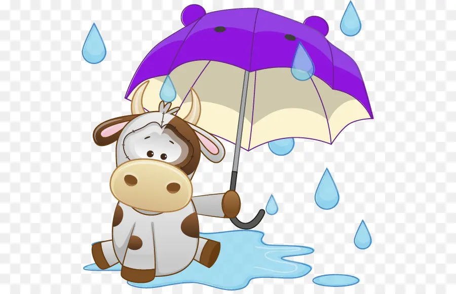 Vache De Dessin Animé Avec Parapluie，Vache PNG