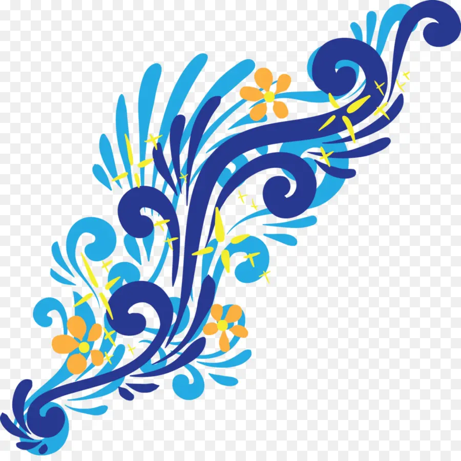 Motif Floral Bleu，Modèle PNG