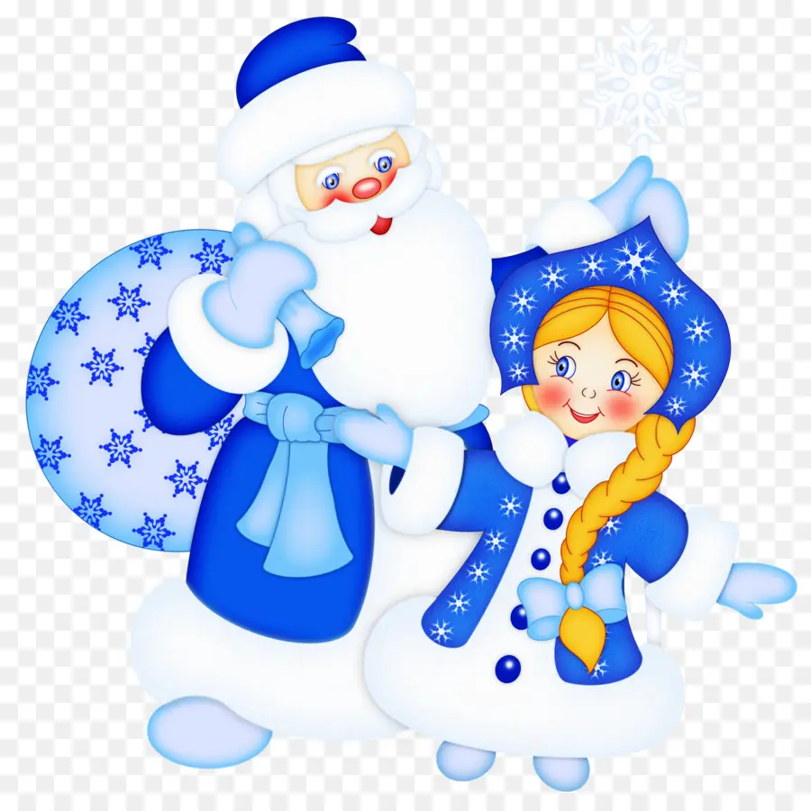 Père Noël Et Fille Des Neiges，Tenue Bleue PNG