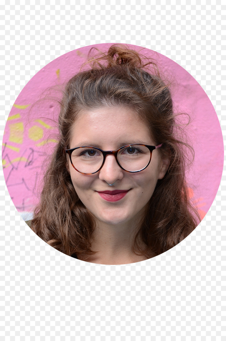 Femme à Lunettes，Fond Rose PNG